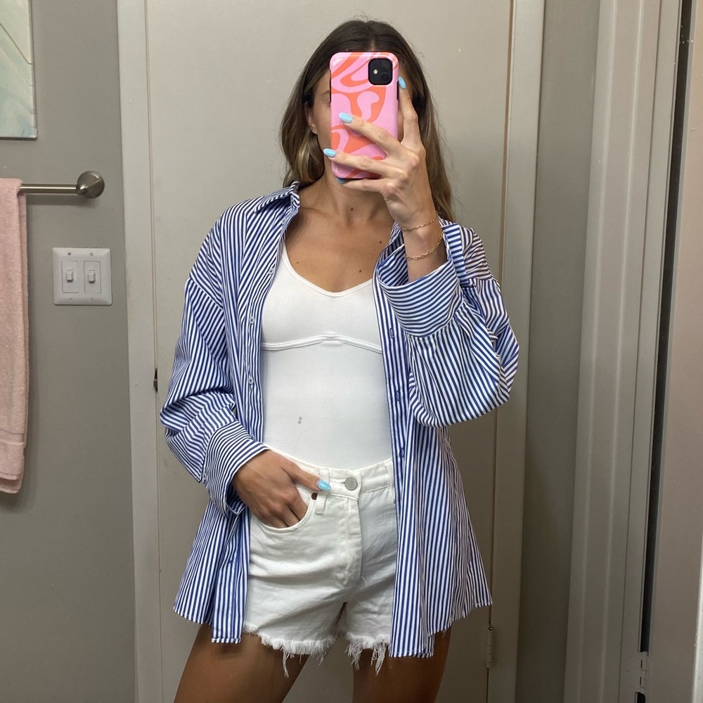 Zara Oversized Striped Button Down Size M